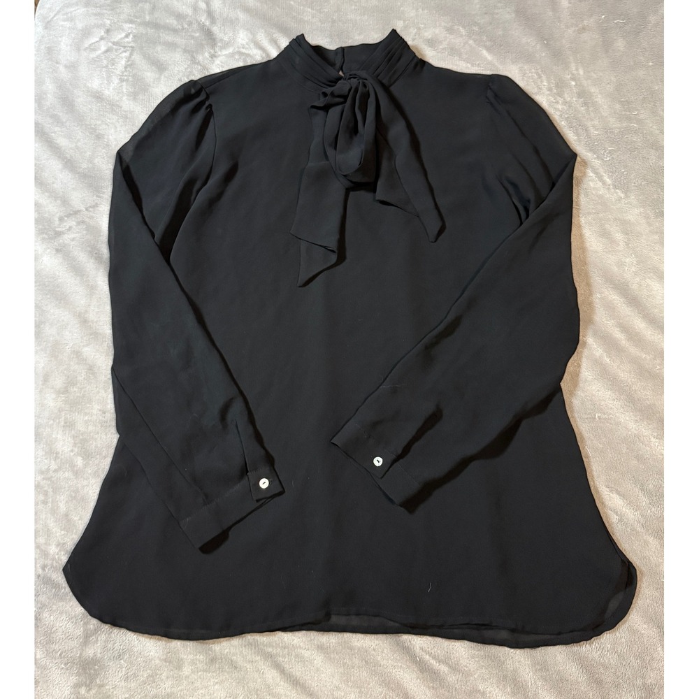 Zara Women Black Formal Long Sleeve High Neck Blouse Size Lined Size Medium